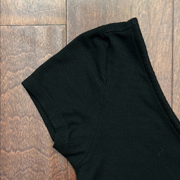 Papaya Ribbed Jersey Knit Bodycon Black Button-Front Dress, Size L - Picture 4 of 10